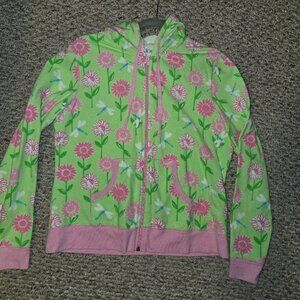 Lilly Pulitzer Green and Pink Flowered Hoodie Size L